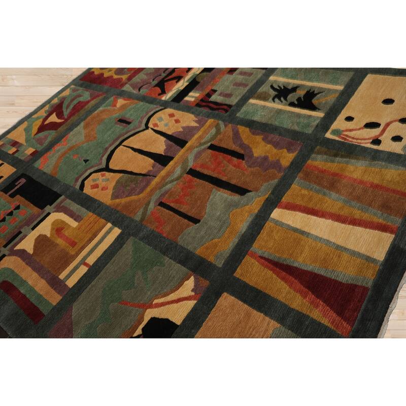 8x9'11'' Hand Knotted Wool Teal Tibetan Plush Pile Tufenkian Wash Rug - 8' x 9' 11''