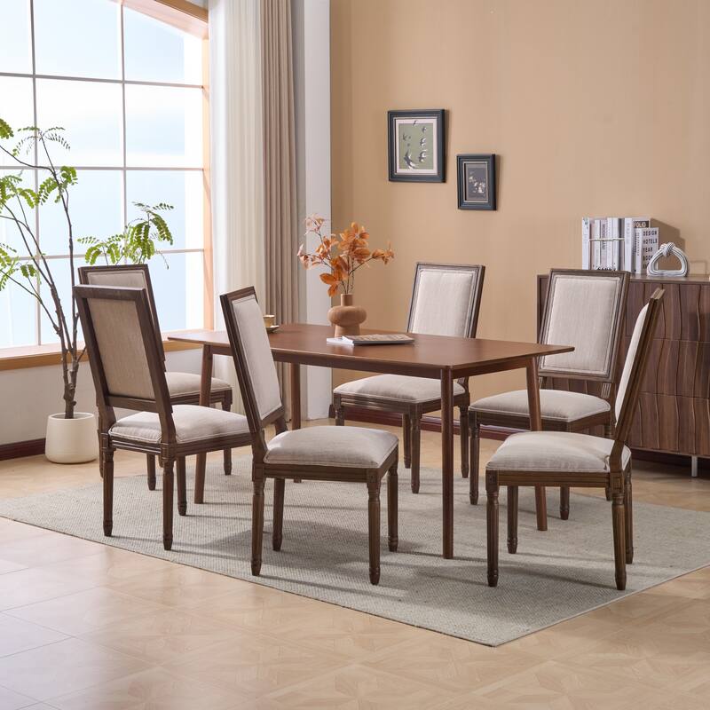 Christopher Knight Home - French Country Dining Chairs Set with Upholstered Backrest & Upholstered Seats with Fluted Legs