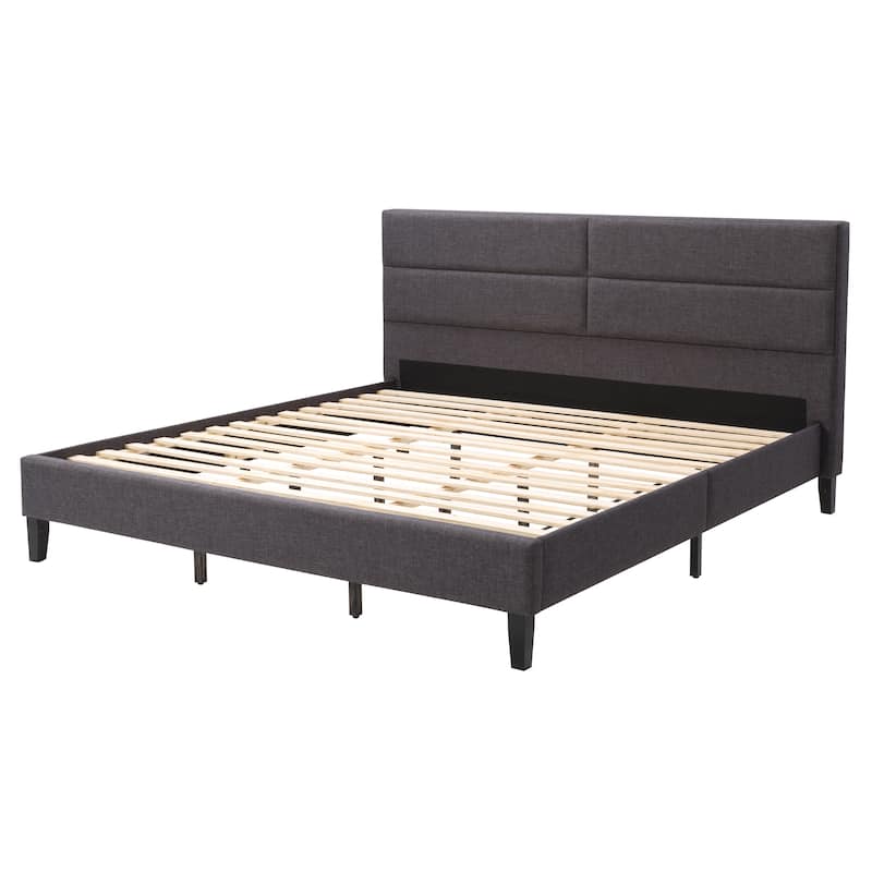 CorLiving Bellevue Dark Grey Upholstered Panel Bed, King