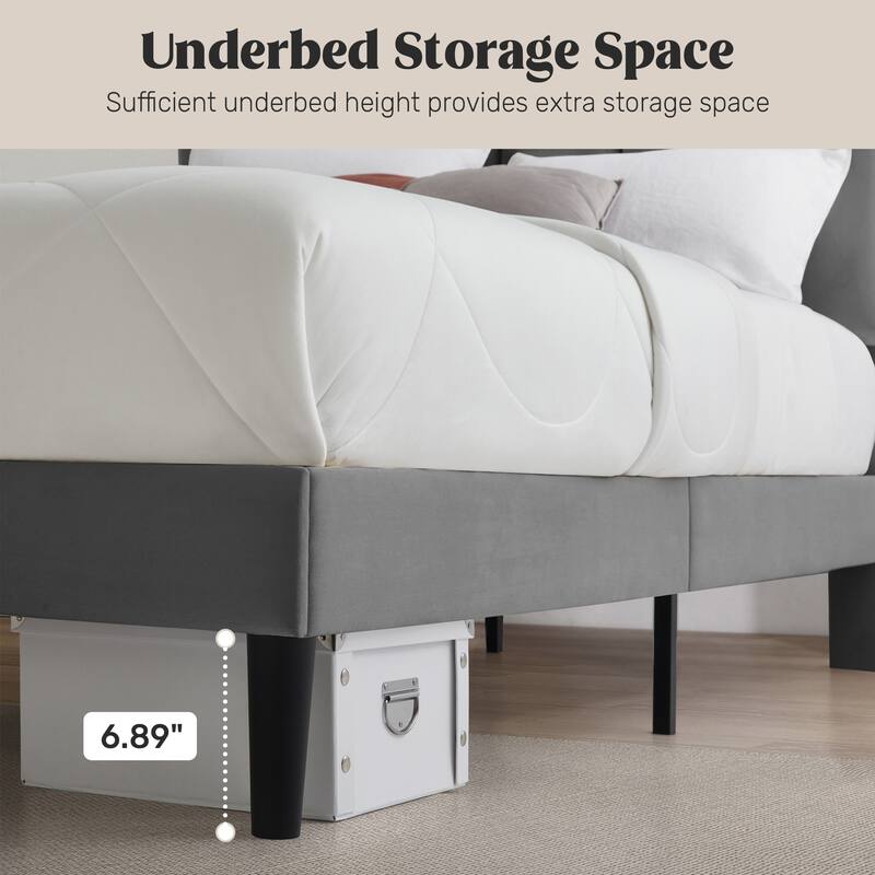 Upholstered Platform Bed Frame with Vertical Stripe Headboard