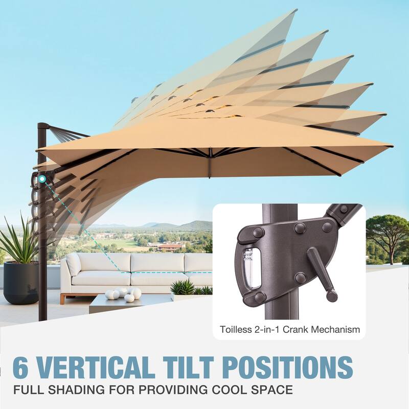 Outdoor 9 x 11 Ft Cantilever Patio Umbrella 360 Degree Rotation with HDPE Base