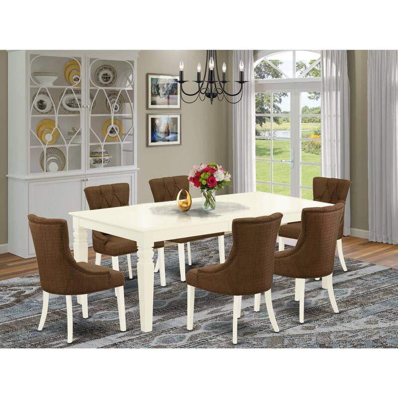 Coastal Craftsman 7-Piece Dinette Set - Kitchen Table with Leaf & 6 Parson Chairs - 84