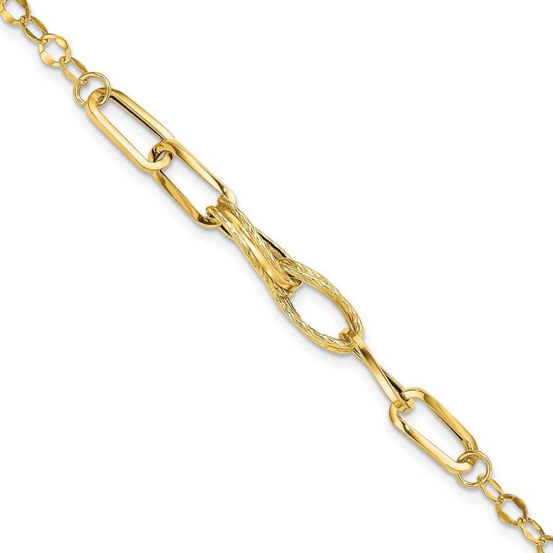 Curata 14k Yellow Gold Polished Textured Fancy Link Bracelet 7.75 Inch