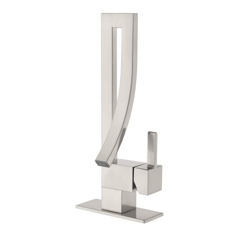 13.58"H Solid Brass Creative Design Bathroom Vessel Sink Faucet with Waterfall Spout - Brushed Nickel