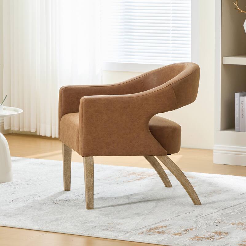 26.3"W PU Leather Accent Chair,Modern Armchair with Wood Legs