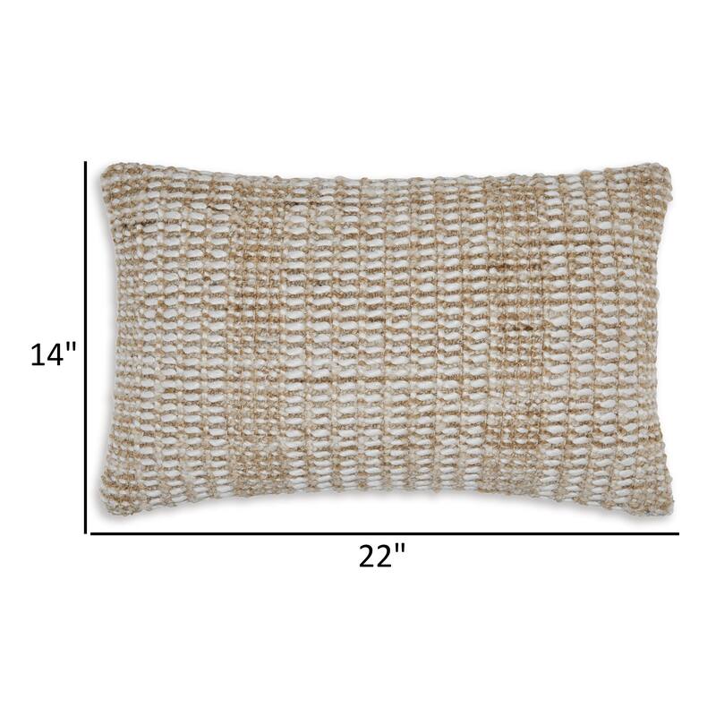 Anye 14 x 22 Lumbar Throw Pillow Set of 4, Handwoven Striped Tan Ivory Wool