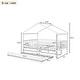 preview thumbnail 6 of 34, Full Size Wooden House Bed with Twin Size Trundle, Roof and Fence