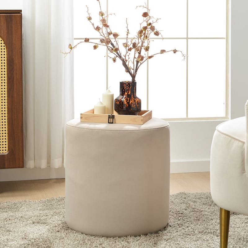 KINWELL Round Upholstered Pouf Ottoman Footrest