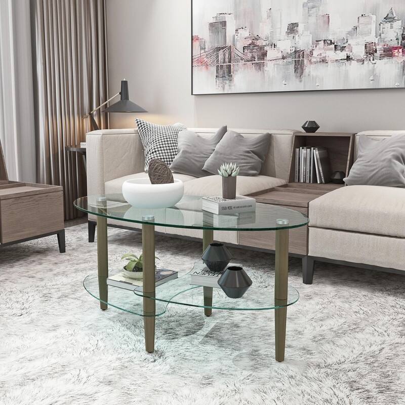Oval Glass Coffee Table - Brown