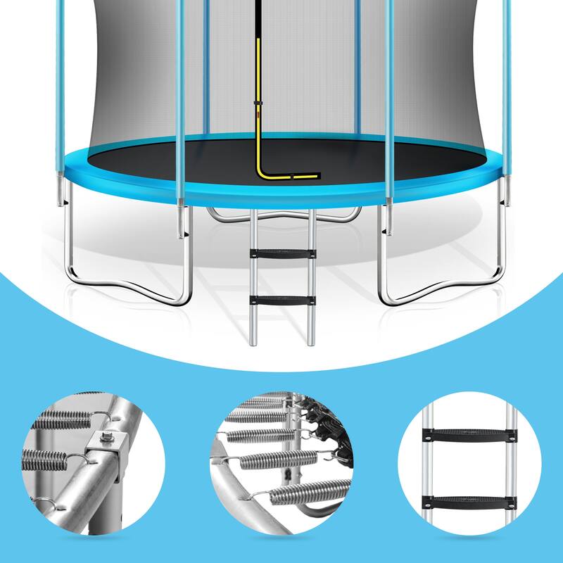 8FT Trampoline for Kids with Safety Enclosure Net, Basketball Hoop and Ladder, Round Outdoor Recreational Trampoline