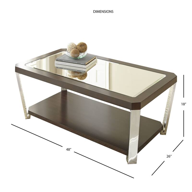 Steve Silver Trimble Mirrored Glass, Wood and Chrome 3-Piece Occasional Set
