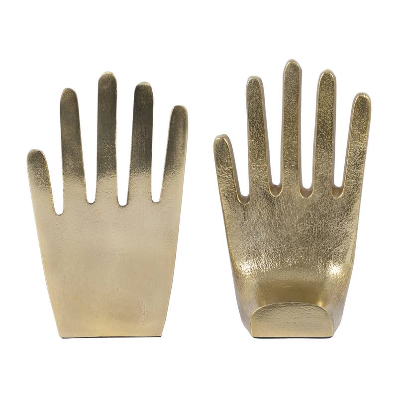 Metal, Set Of 2 7" Hands Bookends, Gold, Novelty, 7"H, Solid - 5" x 4" x 7"