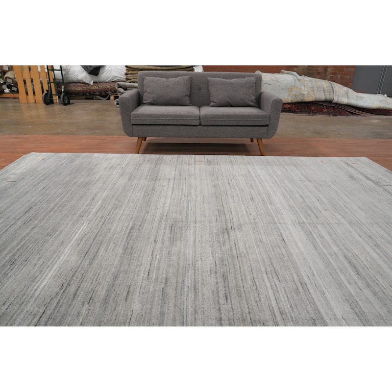 Hand Knotted Oriental Viscose Silk Carpet Tribal Animal Pictorial Greys & Charcoal Gabbeh Area Rug - 11' 10'' X 9' 11''