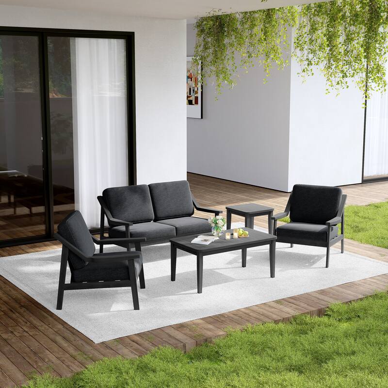 Outdoor Conversation Set Patio Cushioned Chair, Loveseat with Tables