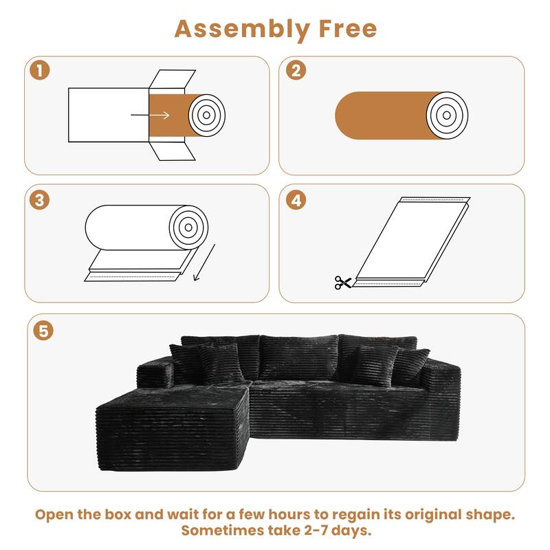 HOOOWOOO Modular Plush Upholstery L-shaped Sofa with Chaise Lounge