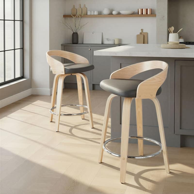 Carson Carrington Stavanger 24" Fixed-Height Counter Stool with Bent Wood Legs & Round Footrest (Set of 2)