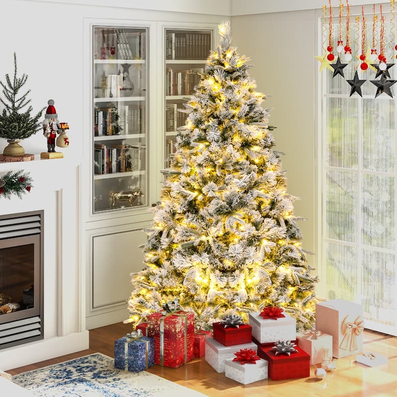 Gymax 7 ft pre-lit artificial Christmas tree artificial hinged