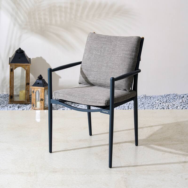 Set of 2 Luxury Outdoor Aluminum Dining Chair with Rope Weave and Teak Details