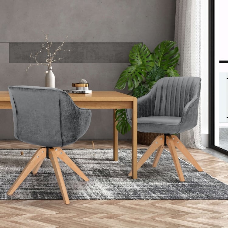 Modern Leathaire Set of 2 Swivel Accent Chair with Beech Wood Legs - 33.5 x 27 x 27 inch (L x W x H)