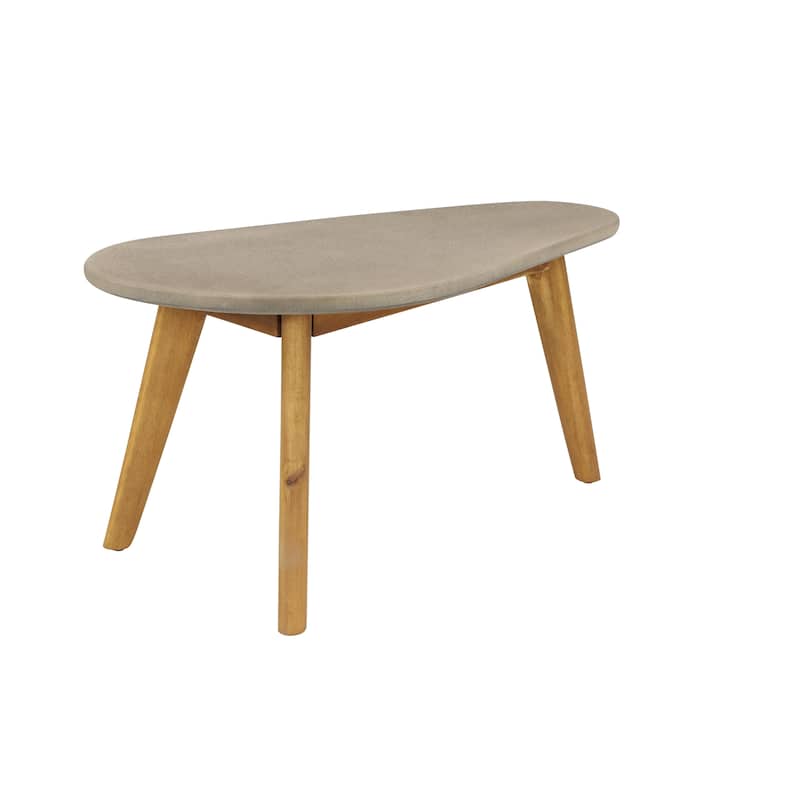 Gray Concrete Inspired Oval End Table Outdoor Accent Table with Brown Tapered Wood Legs