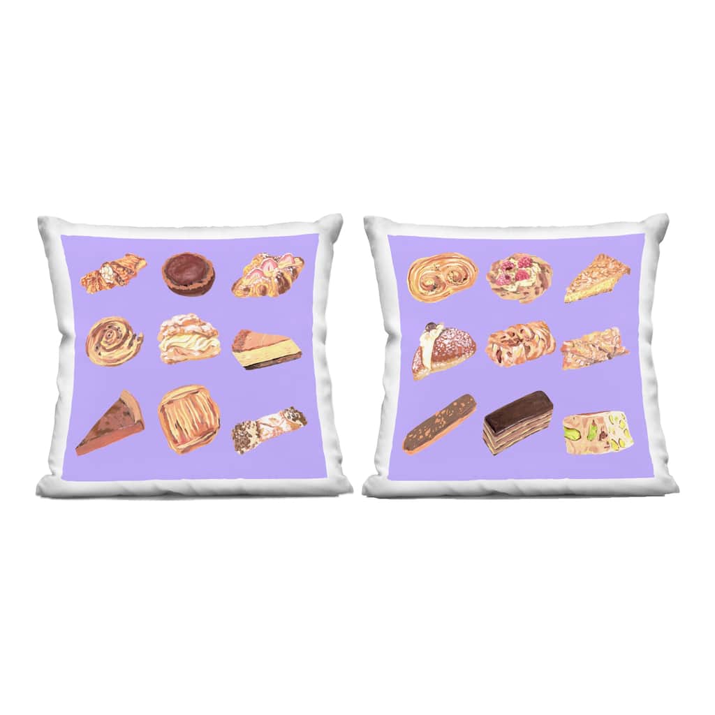 Stupell Various Pastries on Purple Decorative Printed Throw Pillow Design by Melissa Wang (Set of 2)