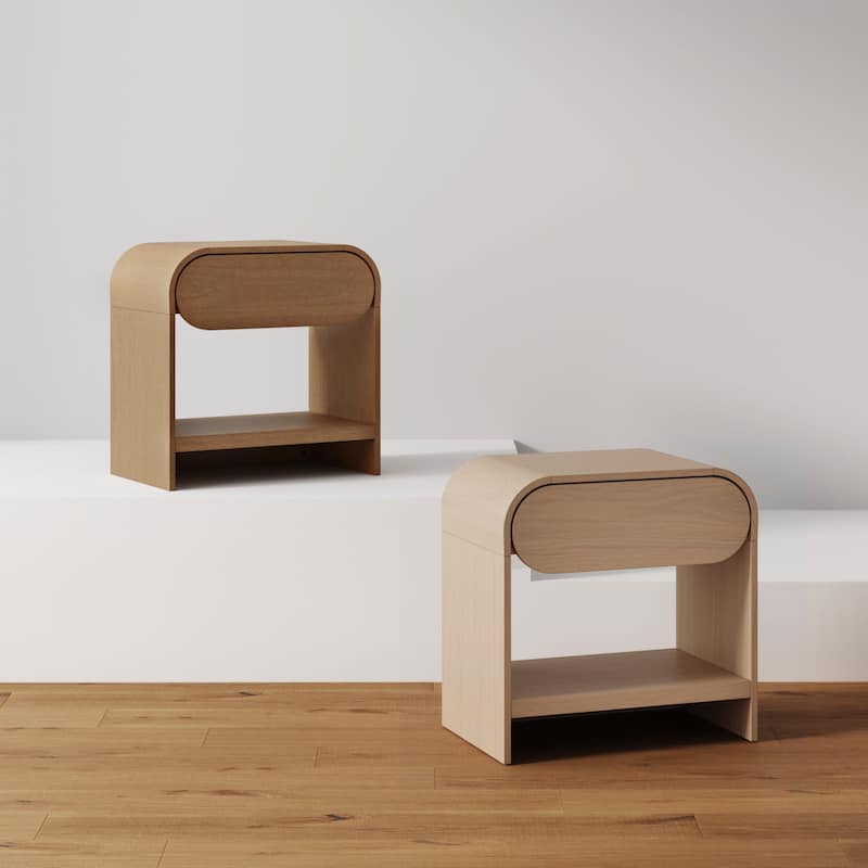Iris Mid-Century Modern Nightstand with Drawer, Wooden Bedside Table for Bedroom or Living Room with Rounded Silhouette