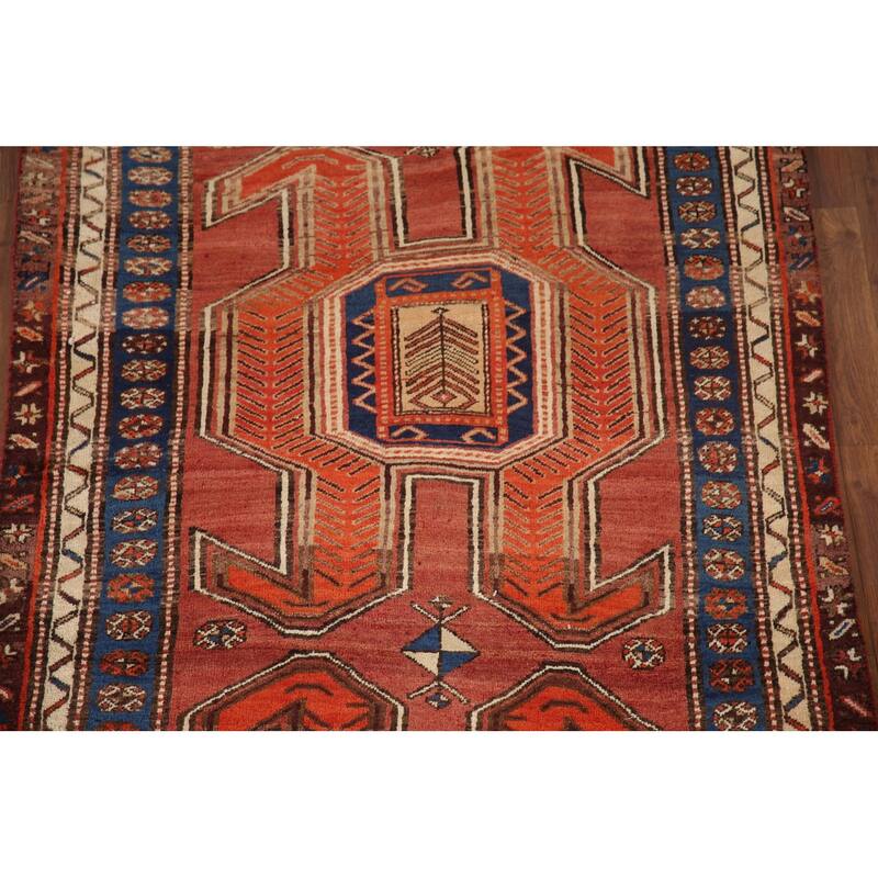 Vegetable Dye Orange Ardebil Persian Runner Rug Handmade Wool Carpet - 4'2"x 10'8"