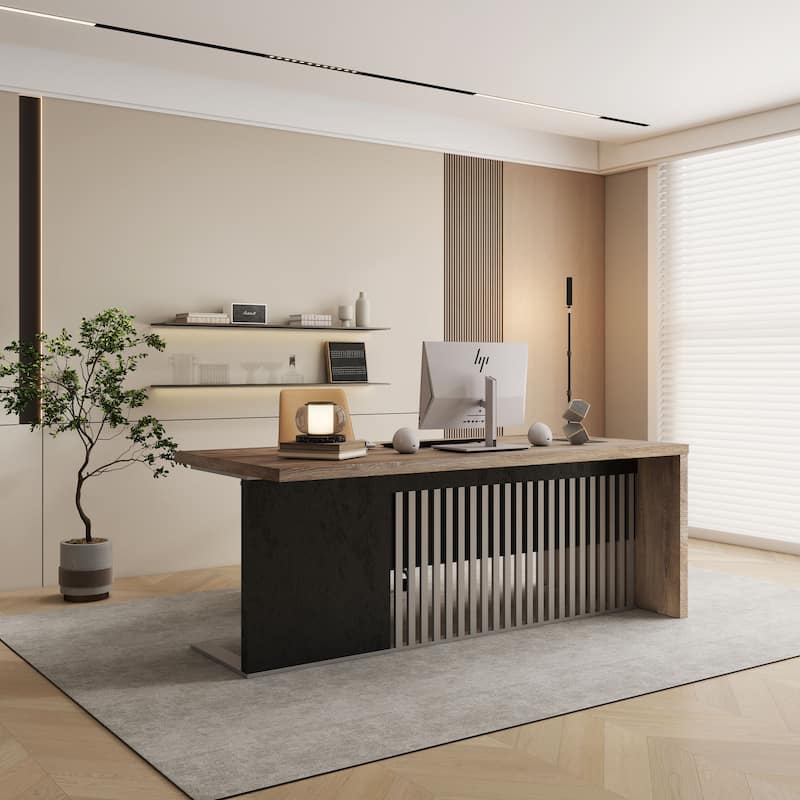 WESOME L-shaped Executive Office Desk with 2 Drawers 4 Wheels File Cabinets Cable Management