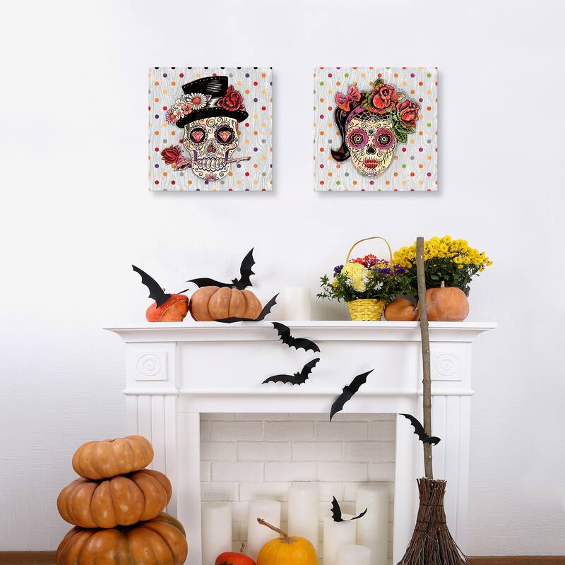 Sugar Skull Couple Dude, Sugar Skull Couple Girl by Geoff Allen Canvas Art Prints