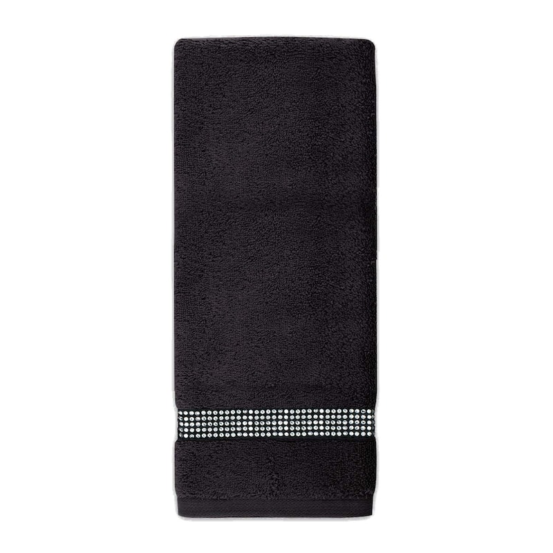Sparkles Home Stripe Rhinestone Hand Towel (Set of 2) - Black