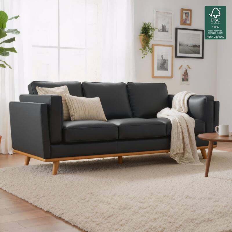 MCombo Napa Leather Couch, Leather Sofa - Black - Sofa