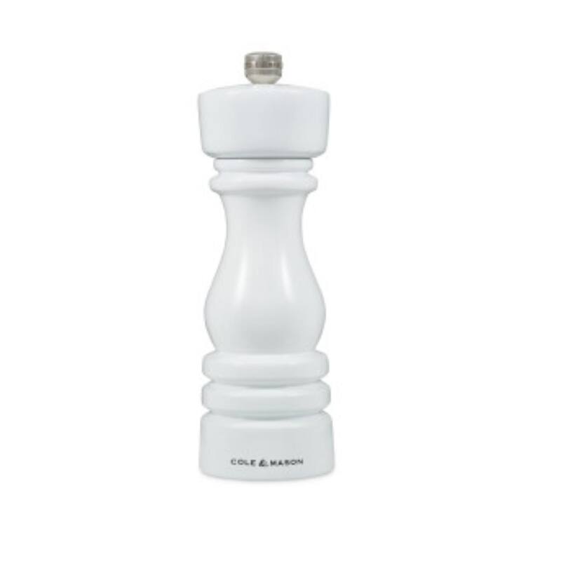 Cole & Mason London White Gloss Pepper Mill 7" - Adjustable Grind, Durable Carbon Steel Mechanism