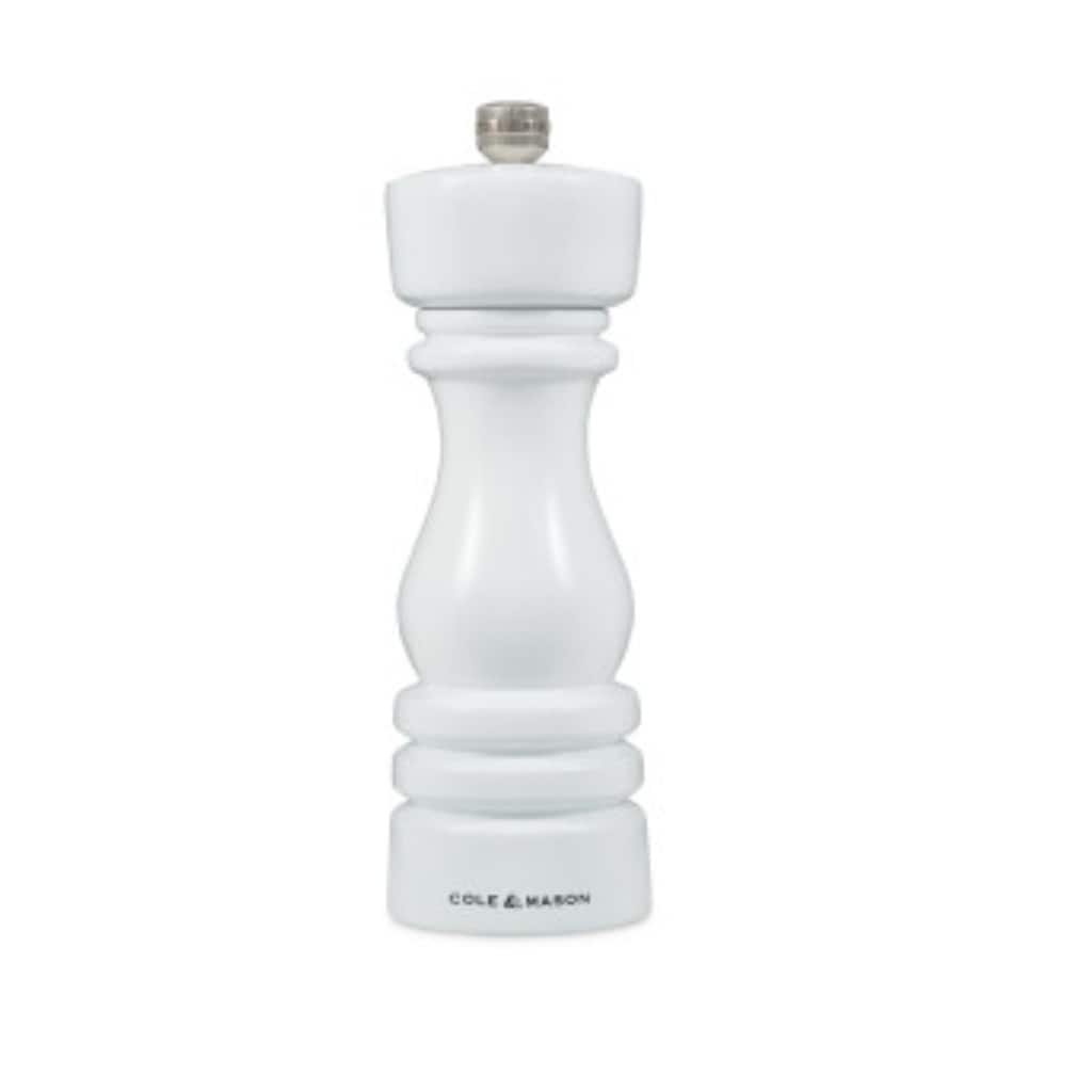 Cole & Mason London White Gloss Pepper Mill 7" - Adjustable Grind, Durable Carbon Steel Mechanism