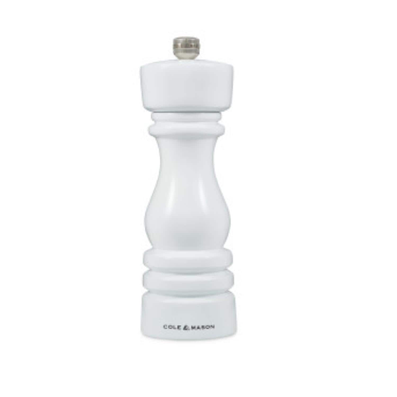 Cole & Mason London White Gloss Pepper Mill 7" - Adjustable Grind, Durable Carbon Steel Mechanism