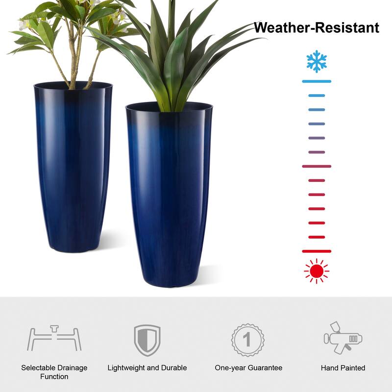 Glitzhome 30"H Set of 2 Oversized Gradient Cobalt Blue/Turquoise/Red Tall Plastic Planter