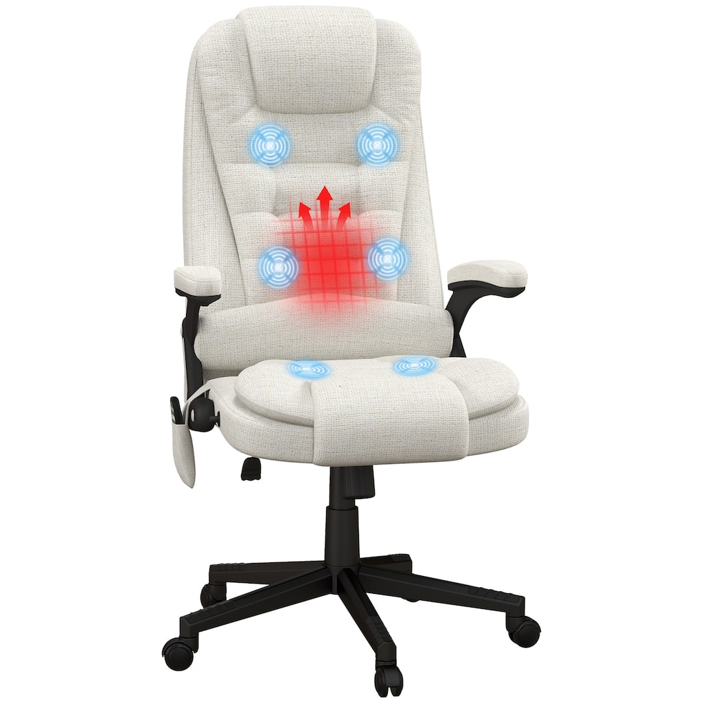 HOMCOM 6 Point Vibrating Massage Office Chair with Heat, Linen High Back Executive Office Chair with Reclining Backrest