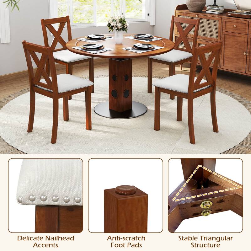 Gymax Wooden Dining Chair Set of 4 w/Acacia Wood Legs Padded Seat