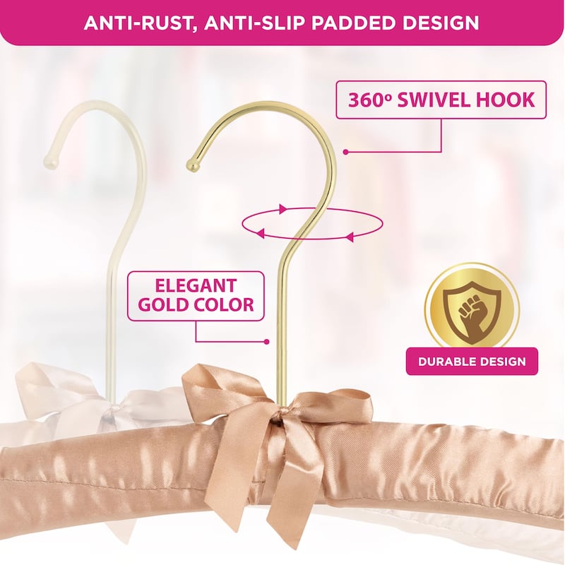 Padded Hangers Premium Heavy Duty Satin Anti Slip - Earthtone, Set of 12