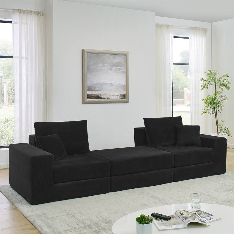 Modular Cloud Sectional Couch, Modern Upholstered L-Shaped Sofa with Removable Ottoman