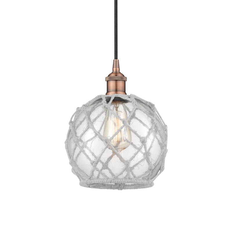 Innovations Lighting 616-1P-11-8 Farmhouse Pendant Farmhouse 8" Wide - Antique Copper / Clear Glass with White Rope