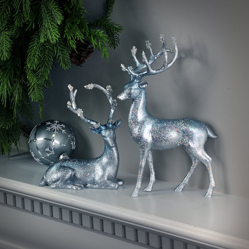 9-13" Resin Winter Deer Set of 2