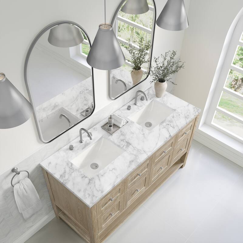 Breckenridge 60" Double Vanity, Whitewashed Oak - 60D - Carrara White
