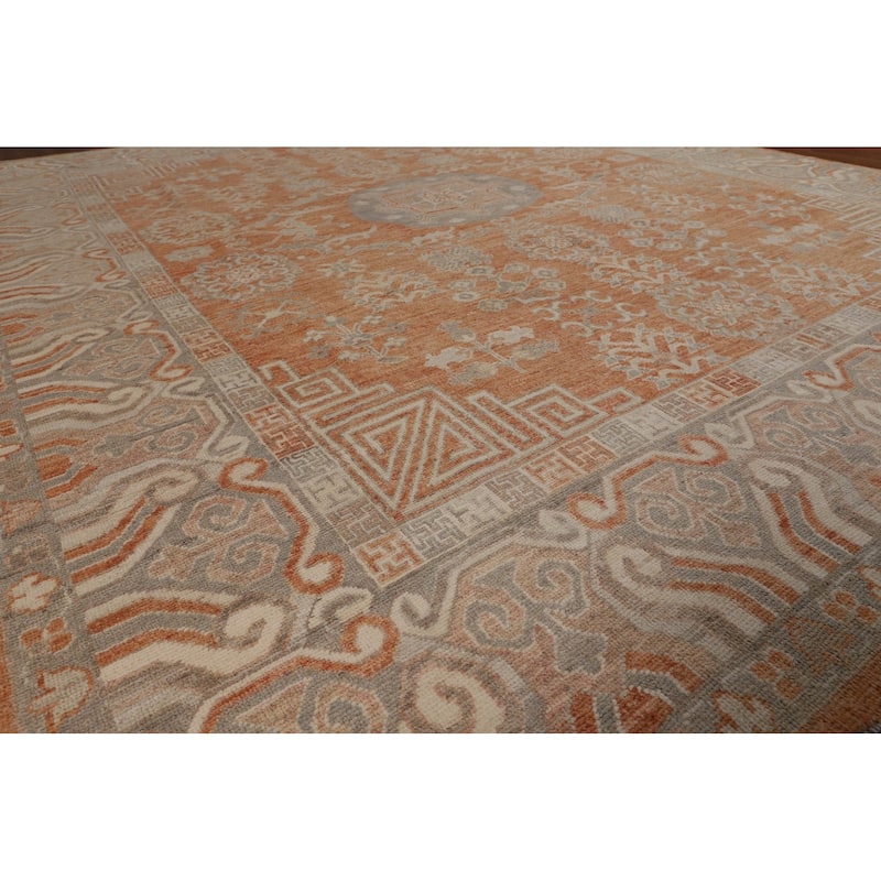 Orange Oushak Vegetable Dye Turkish Area Rug Hand-Knotted Wool Carpet - 8'3"x 9'9"
