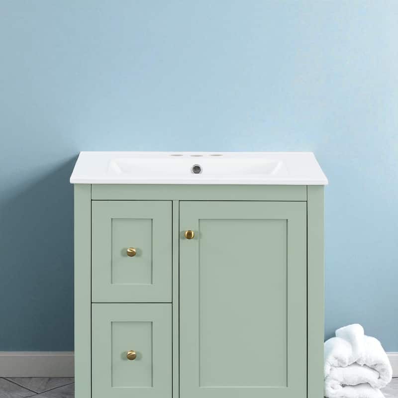 24 Inch Bathroom Vanity with Sink, MDF and Rubberwood Freestanding Cabinet with Storage and Adjustable Shelf