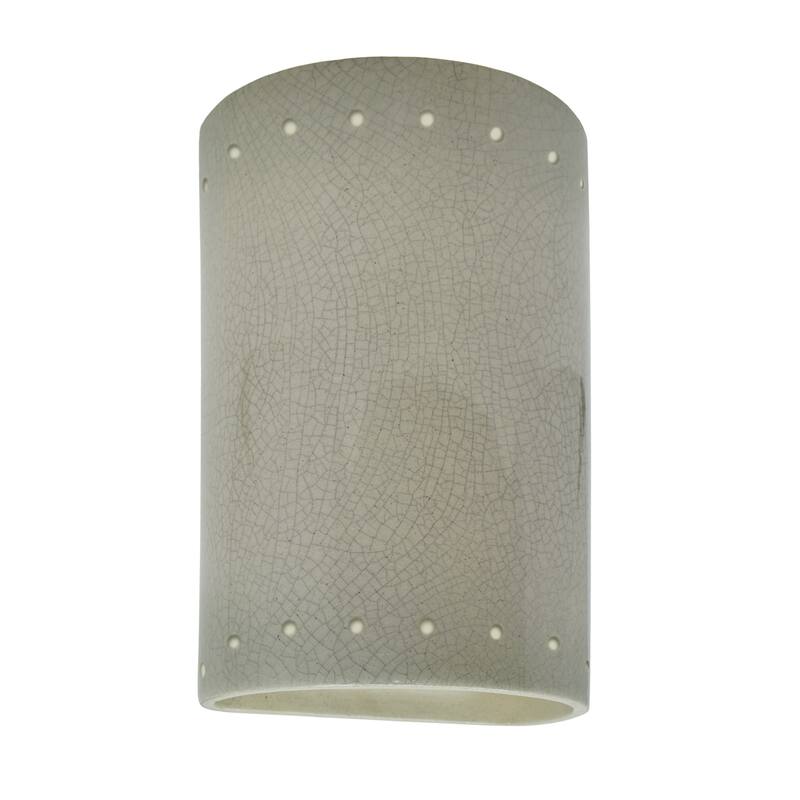 Justice Design Ambiance - Small Cylinder w/ Perfs Wall Sconce - Open Top & Bottom (Outdoor) - Replaceable Bulb - Celadon Green Crackle