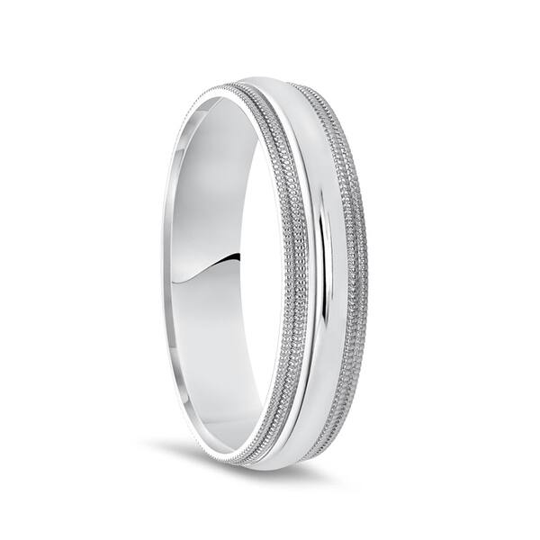 14k White Gold Polished Finish Men S Domed Wedding Ring With Double Milgrain 8mm Overstock 27621015