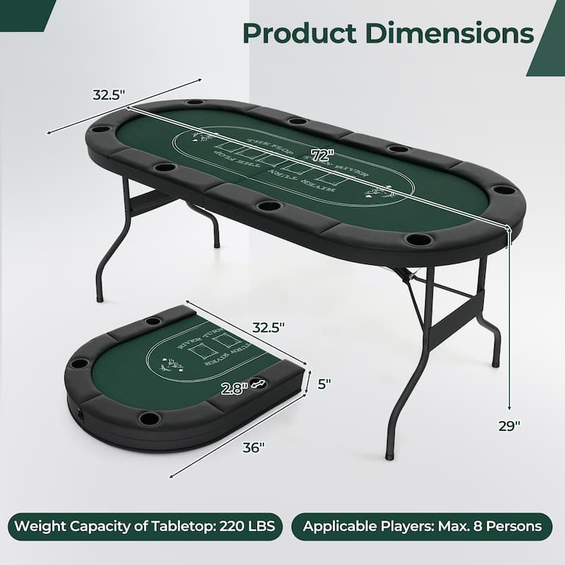 Gymax 8 Player Foldable Poker Table Portable Folding Texas Holdem