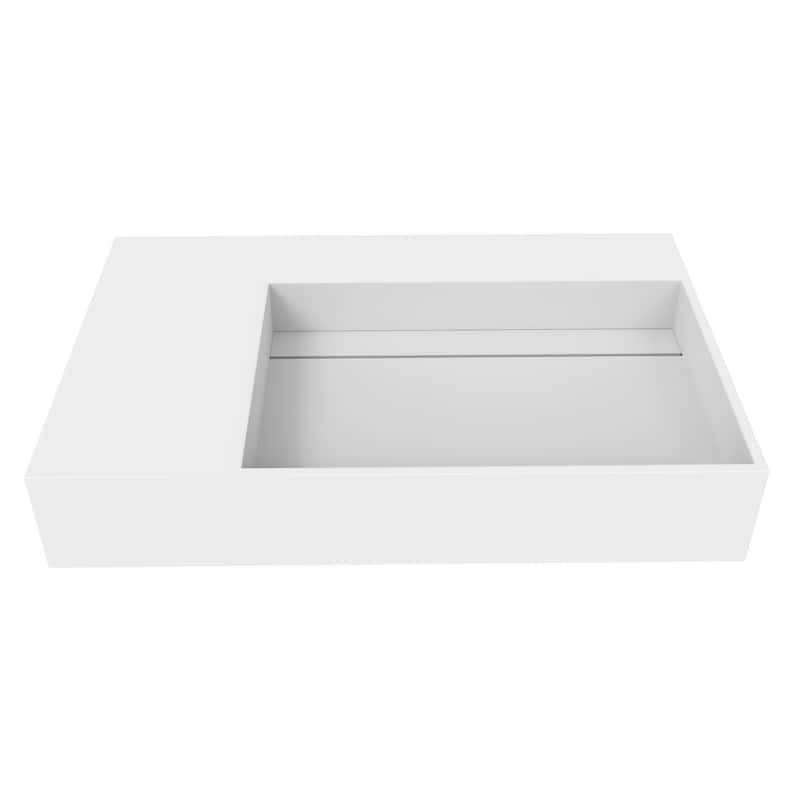 Juniper Stone Solid Surface Wall-mounted Vessel Sink - 30" Right Basin - No Faucet Hole - White