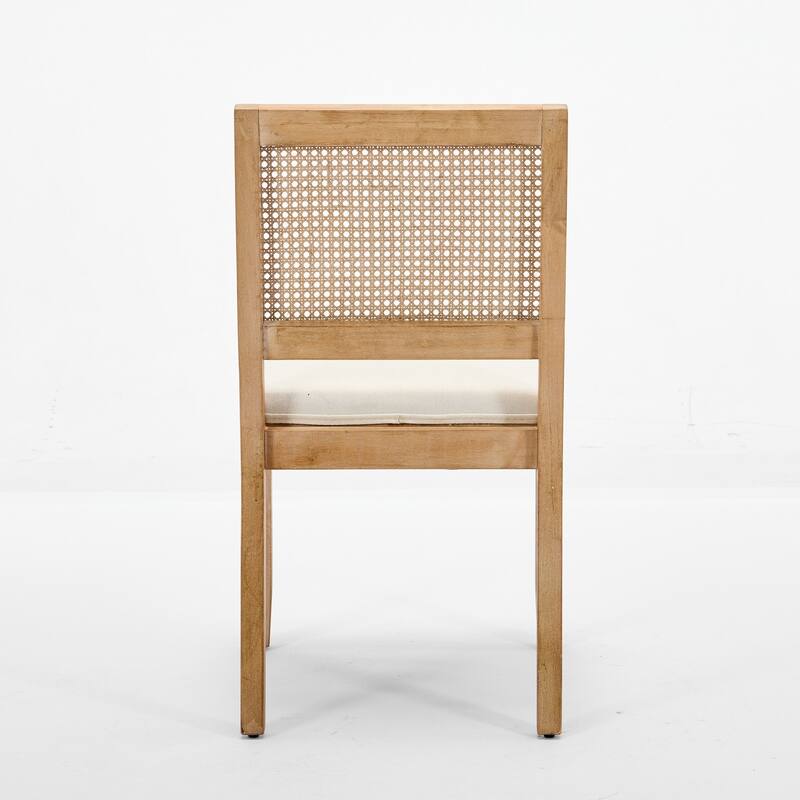 Roomfitters Rattan Dining Chairs Set of 2, Mid-Century Farmhouse Kitchen Chairs with Cane Back and Linen Upholstery
