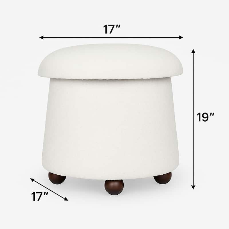 Modern Mushroom Round Ottoman with Storage and Plush Teddy Upholstery